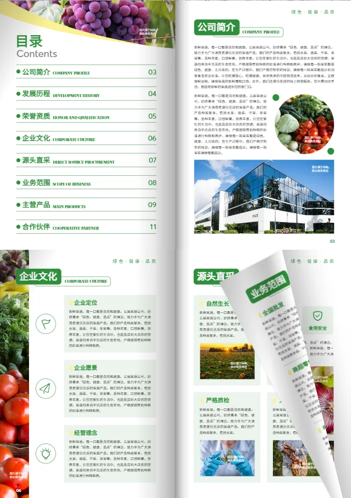 果蔬超市有機(jī)食品企業(yè)宣傳冊(cè)模板