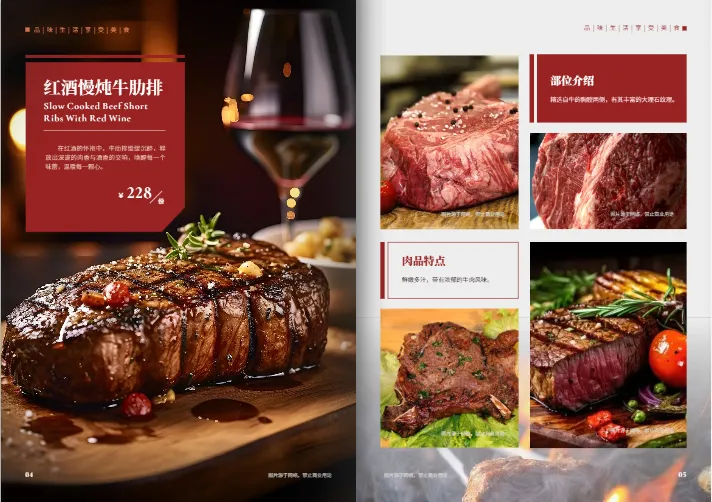 展示通過字號(hào)、留白與網(wǎng)格系統(tǒng)建立美食雜志頁面