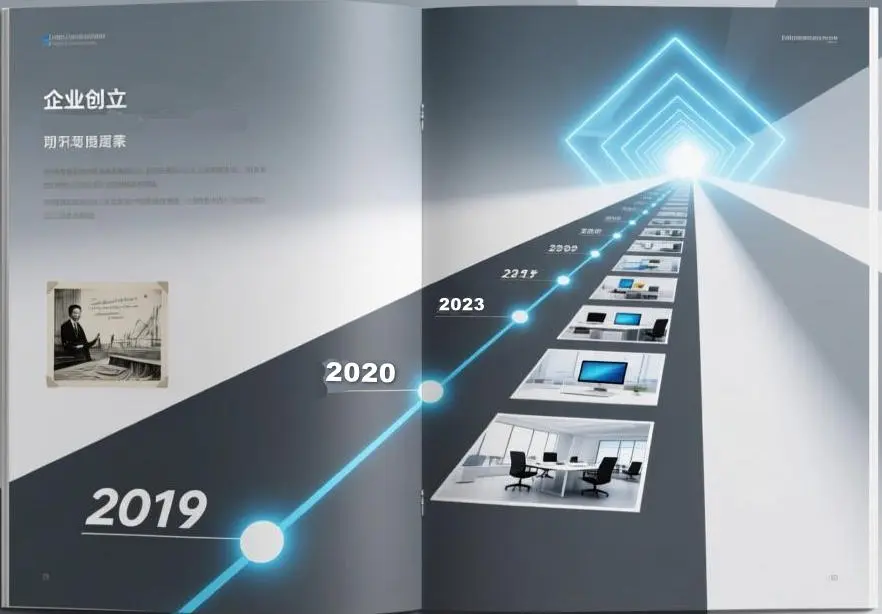 企业立体宣传册设计：时间轴透视效果展示