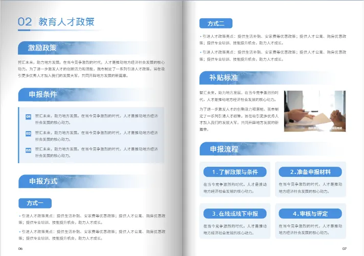 政府政策解读宣传册:将复杂条文转化为易懂的申报指南步骤图