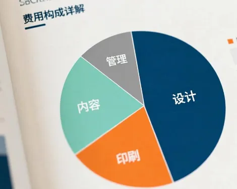 企业内刊设计费用构成详解图表：设计、内容、印刷、管理四大成本占比