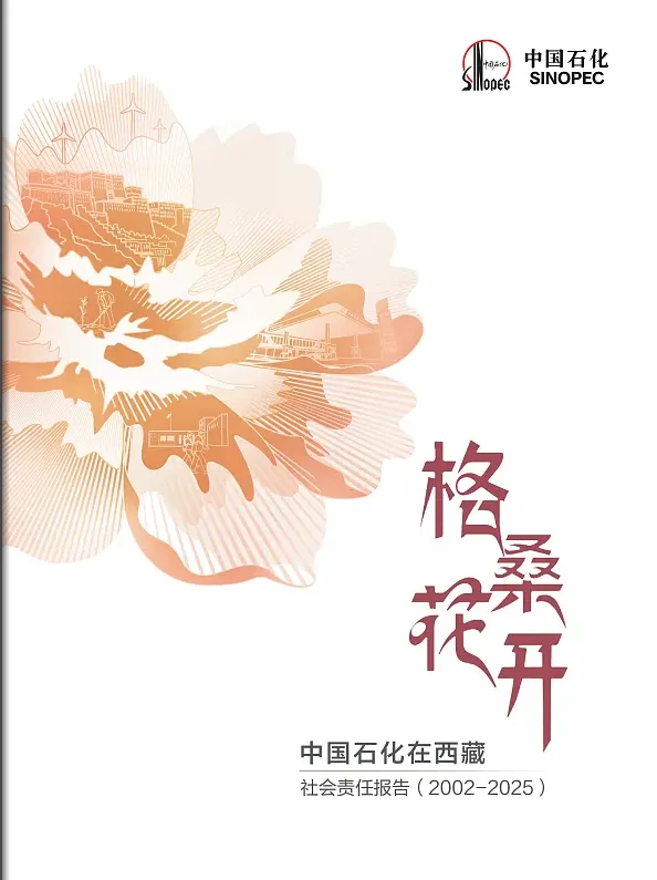 中國(guó)石化西藏社會(huì)責(zé)任報(bào)告封面，格桑花與布達(dá)拉宮油井管道融合設(shè)計(jì)